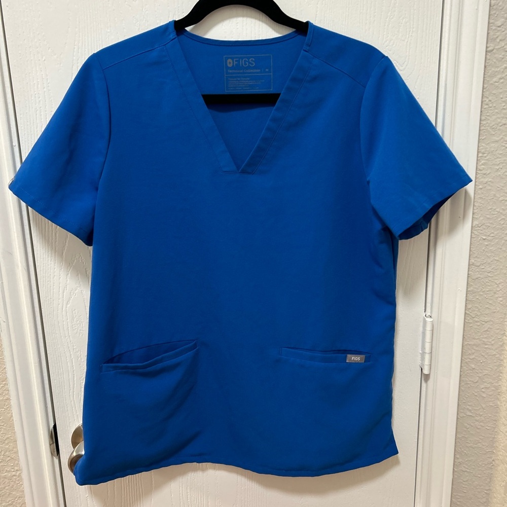 Figs Scrub Top Casma 3 Pocket Blue Women's Medium V-Neck